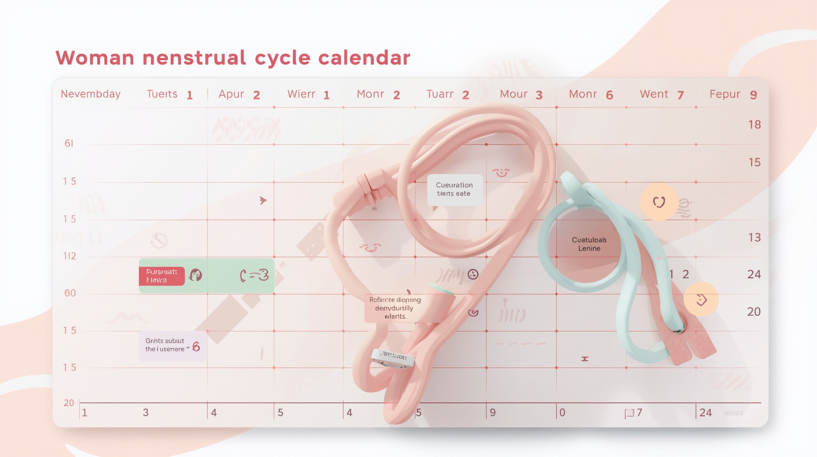 llustration of a menstrual cycle calendar showing estimated ovulation and fertile window days